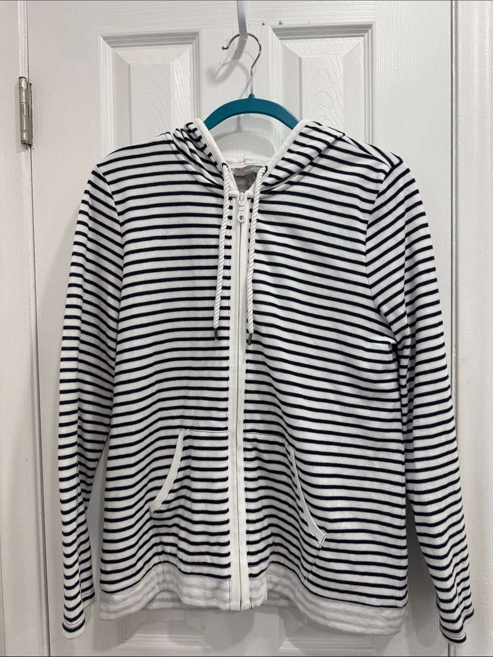 Talbots Dark Blue & White Striped Zip Hoodie
